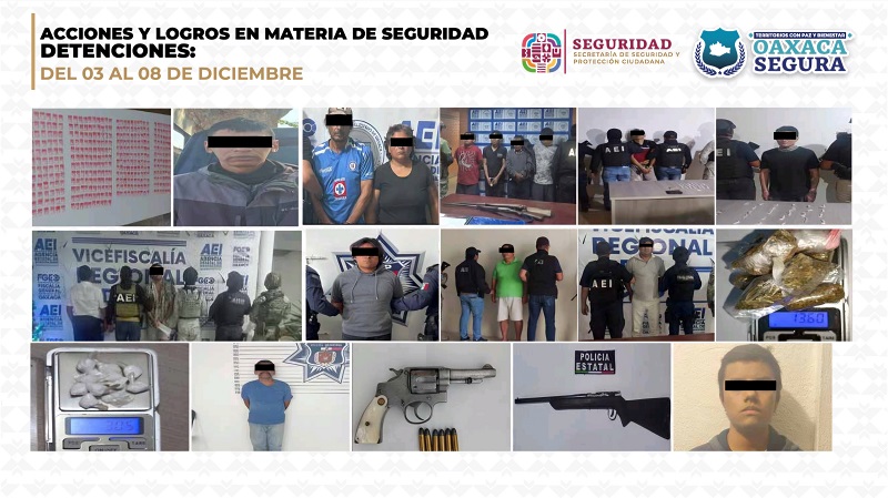 Reporta SSPC más de 900 aseguramientos en el estado del 3 al 8 de diciembre