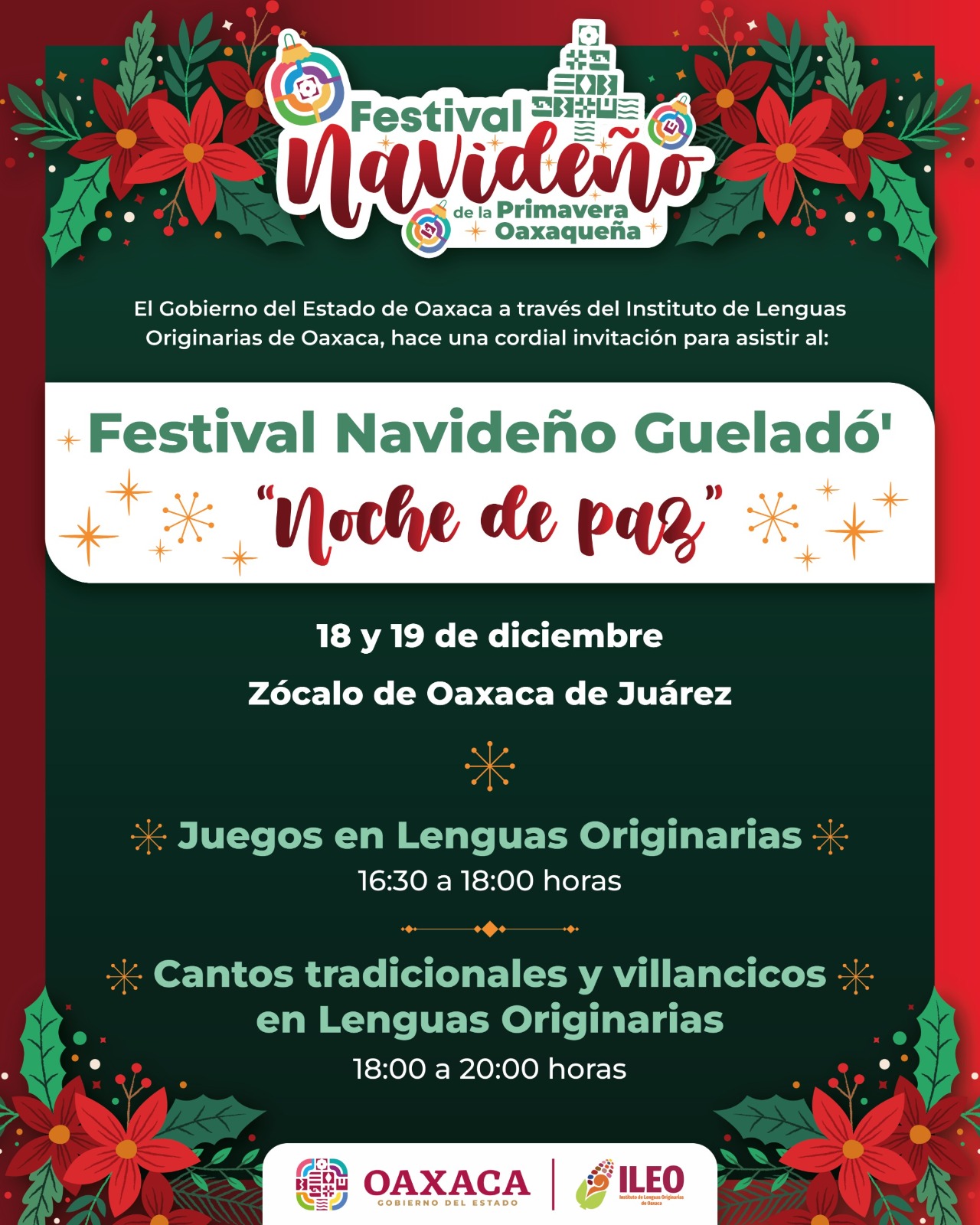 Invita ILEO a disfrutar juegos y cantos en lenguas originarias en el Festival Navideño Gueladó’ “Noche de Paz”
