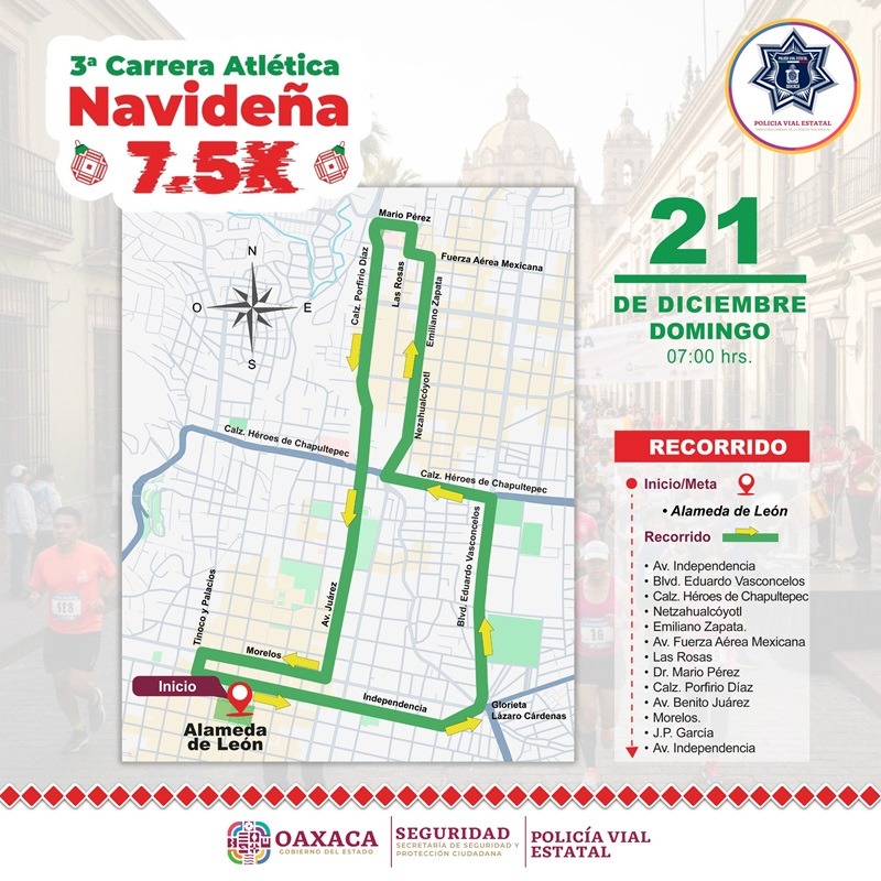 Anuncia Policía Vial Estatal operativo por la Tercera Carrera Atlética Navideña