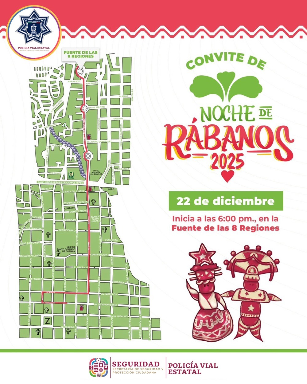 Alista Policía Vial Estatal operativo durante el Convite de la Noche de Rábanos 2025