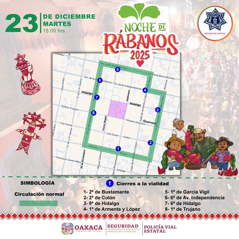 Alista Policía Vial Estatal dispositivo de seguridad con motivo de la Noche de Rábanos 2025