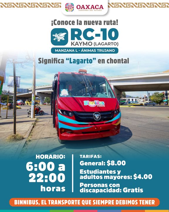 Nueva ruta RC10 “Kaymo” del BinniBus fortalece conectividad de la colonia del Maestro hacia Ánimas Trujano