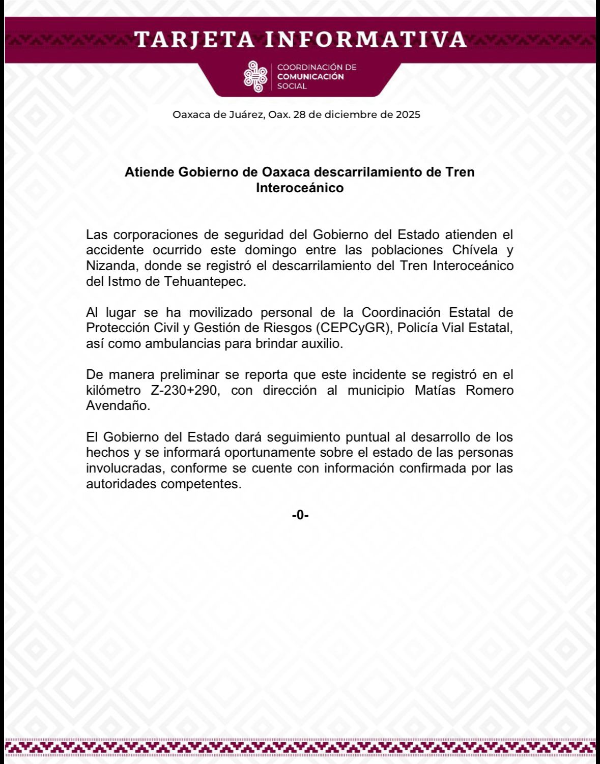 Atiende Gobierno de Oaxaca descarrilamiento de Tren Interoceánico