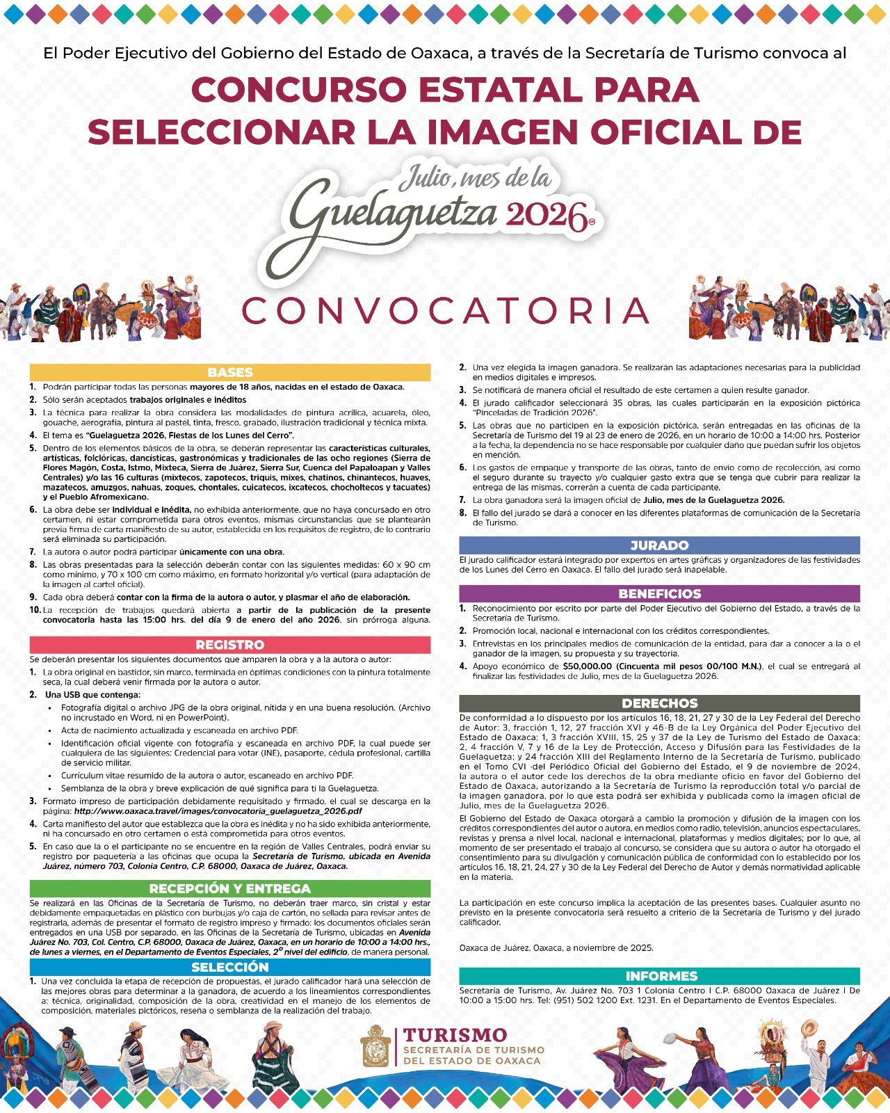 Este 9 de enero, fecha límite para participar en la elección de la imagen oficial de la Guelaguetza 2026: Sectur Oaxaca