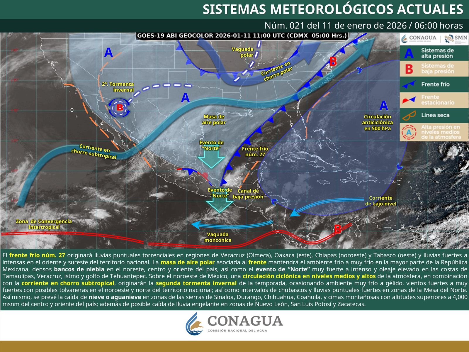 Mantiene frente frío 27 lluvias, descenso de temperaturas y vientos intensos en Oaxaca