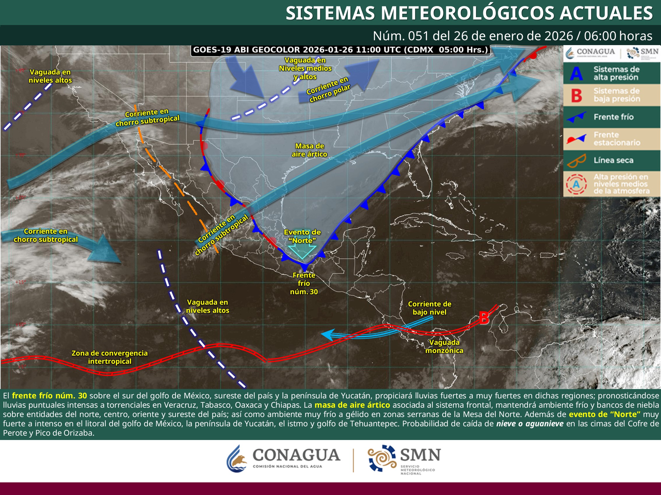 Frente frío número 30 ocasionará lluvias intensas y descenso de temperatura en Oaxaca