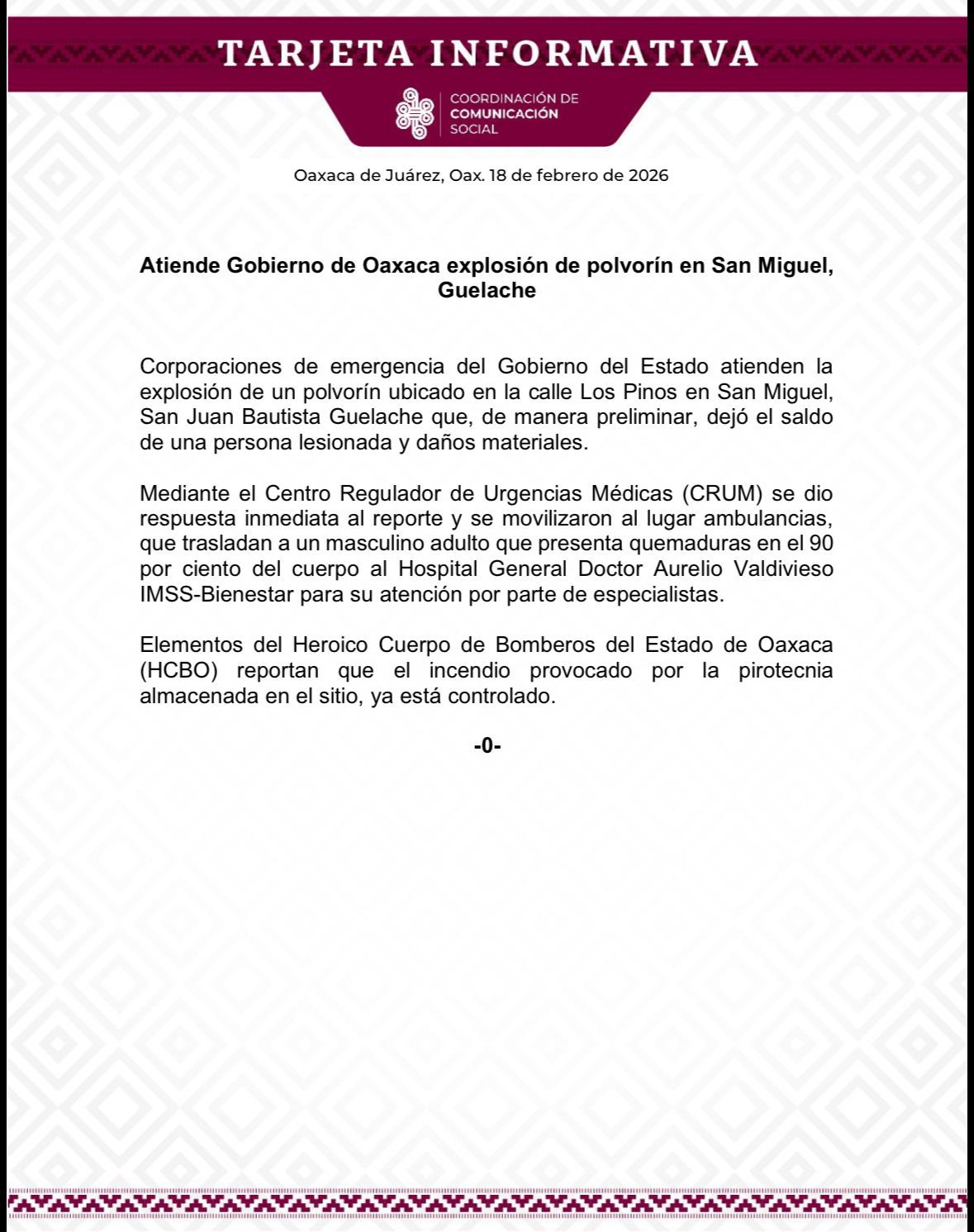 Atiende Gobierno de Oaxaca explosión de polvorín en San Miguel, Guelache