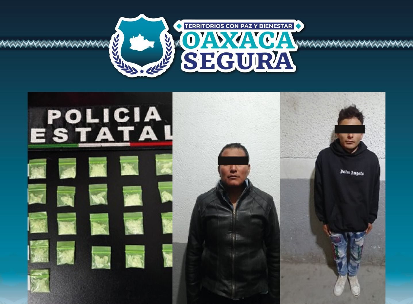Detiene Policía Estatal a dos masculinos con presunta dosis de cristal en Santa Cruz Xoxocotlán