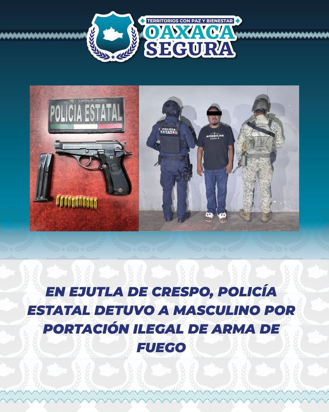 Detiene SSPC a masculino por portación ilegal de arma de fuego en Ejutla de Crespo