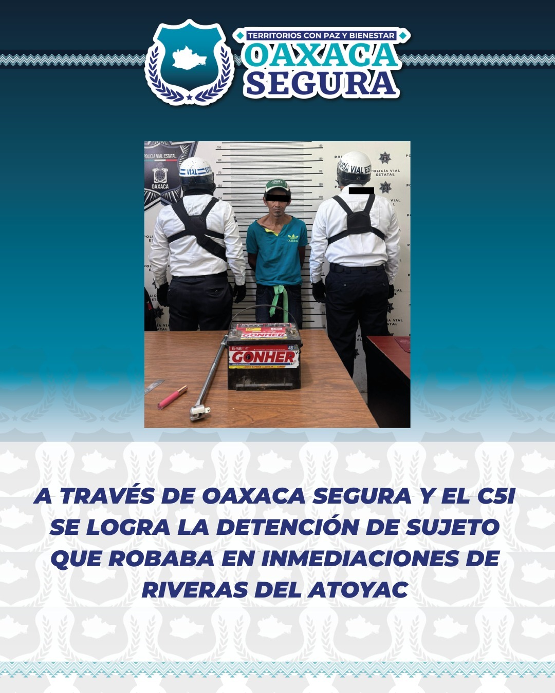 A través de Oaxaca Segura y C5i, SSPC detiene a masculino como probable responsable de robo en la capital del estado