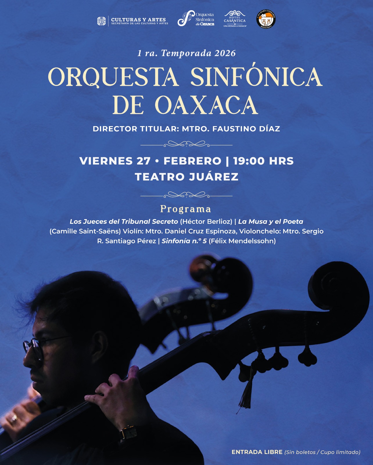 Ofrecerá Orquesta Sinfónica de Oaxaca concierto gratuito este viernes en el Teatro Juárez
