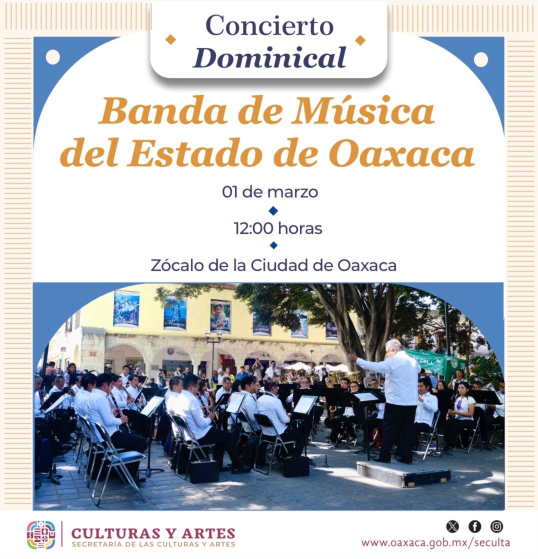 Invita Seculta al Concierto Dominical de la Banda de Música del Estado