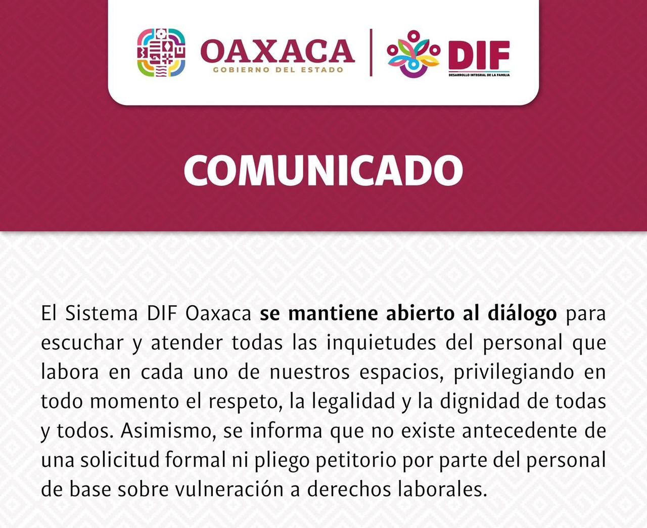 Mantiene DIF Oaxaca diálogo abierto para garantizar ambiente laboral de respeto