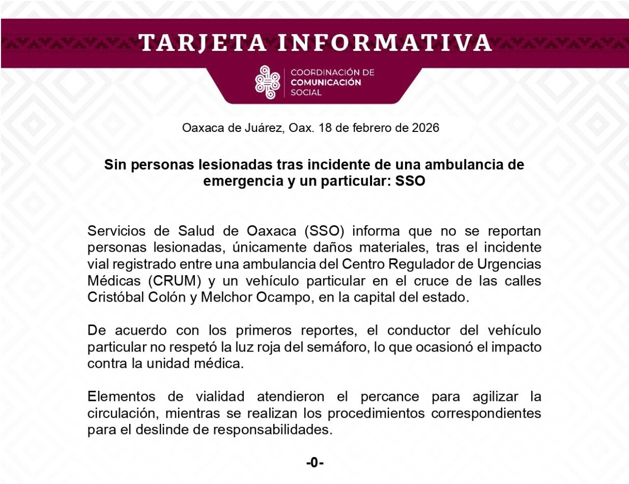 Sin personas lesionadas tras incidente de una ambulancia de emergencia y un particular: SSO