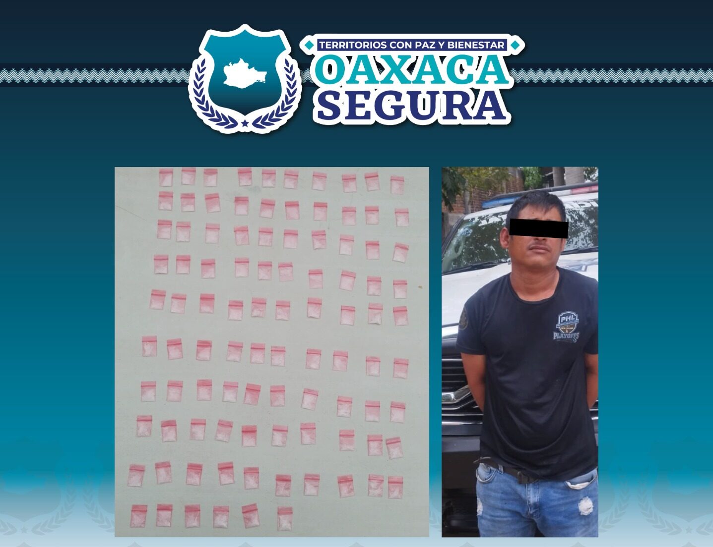 En Jamiltepec, detiene Policía Estatal a hombre con 96 dosis de presunto cristal