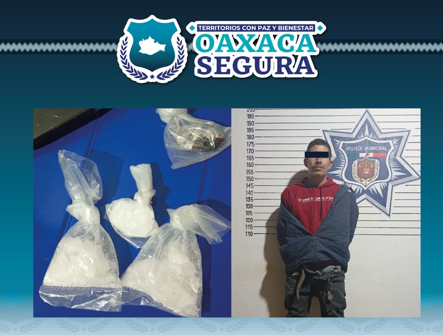 Detiene Policía Estatal a masculino en posesión de presuntas drogas en Miahuatlán de Porfirio Díaz