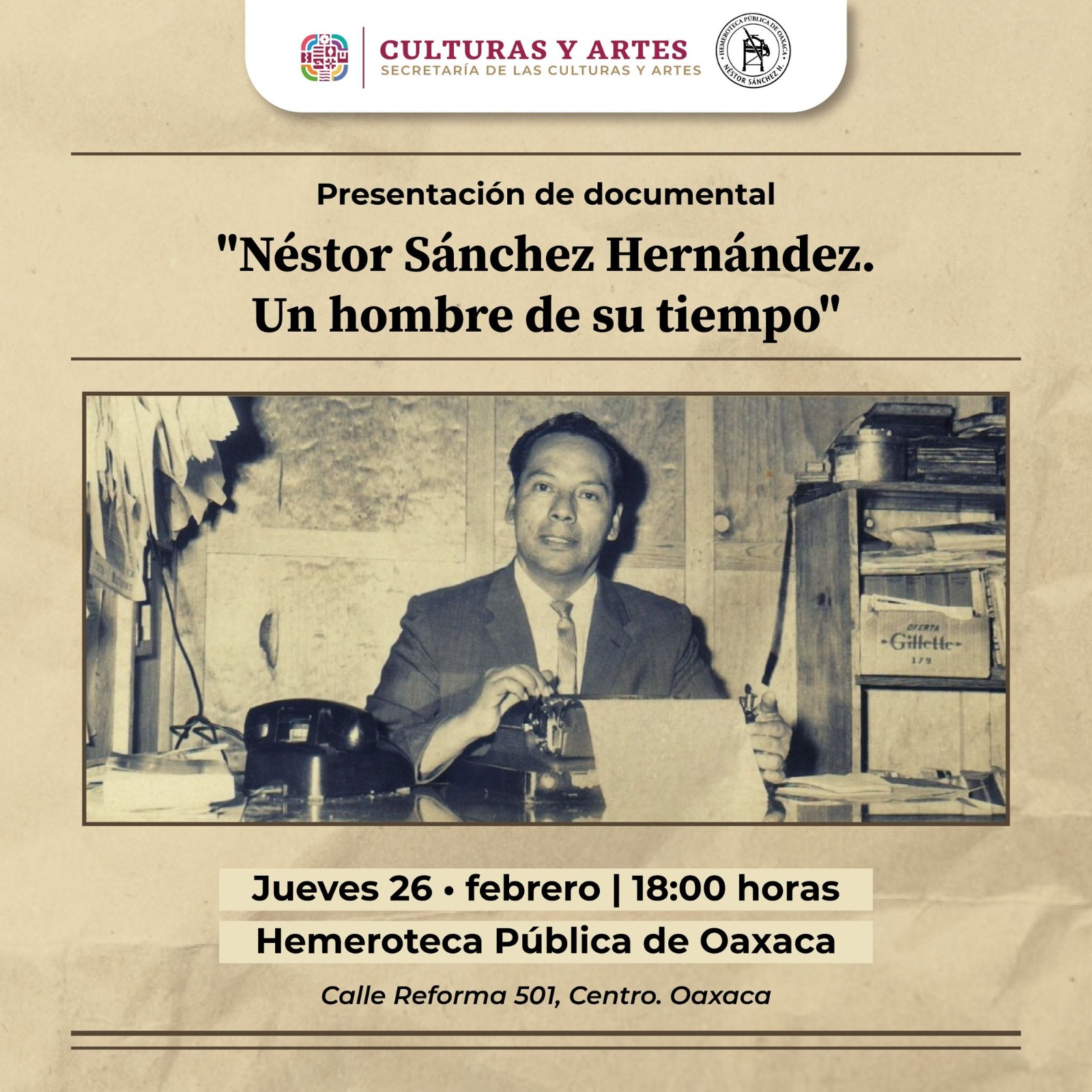 Invita Seculta a la proyección del documental “Néstor Sánchez Hernández – Un hombre de su tiempo”