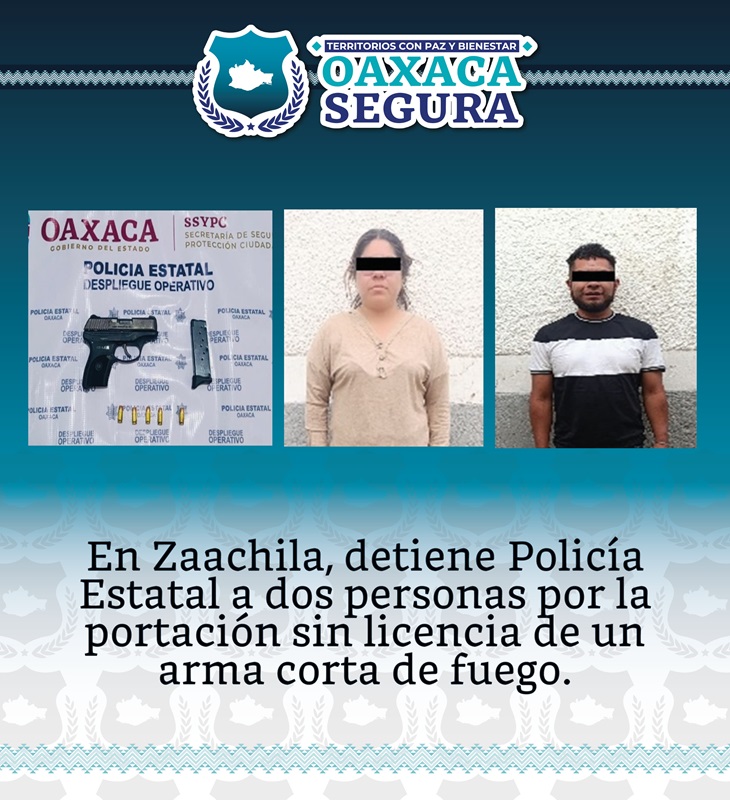 Detiene Policía Estatal a dos personas por portación de arma de fuego en Villa de Zaachila