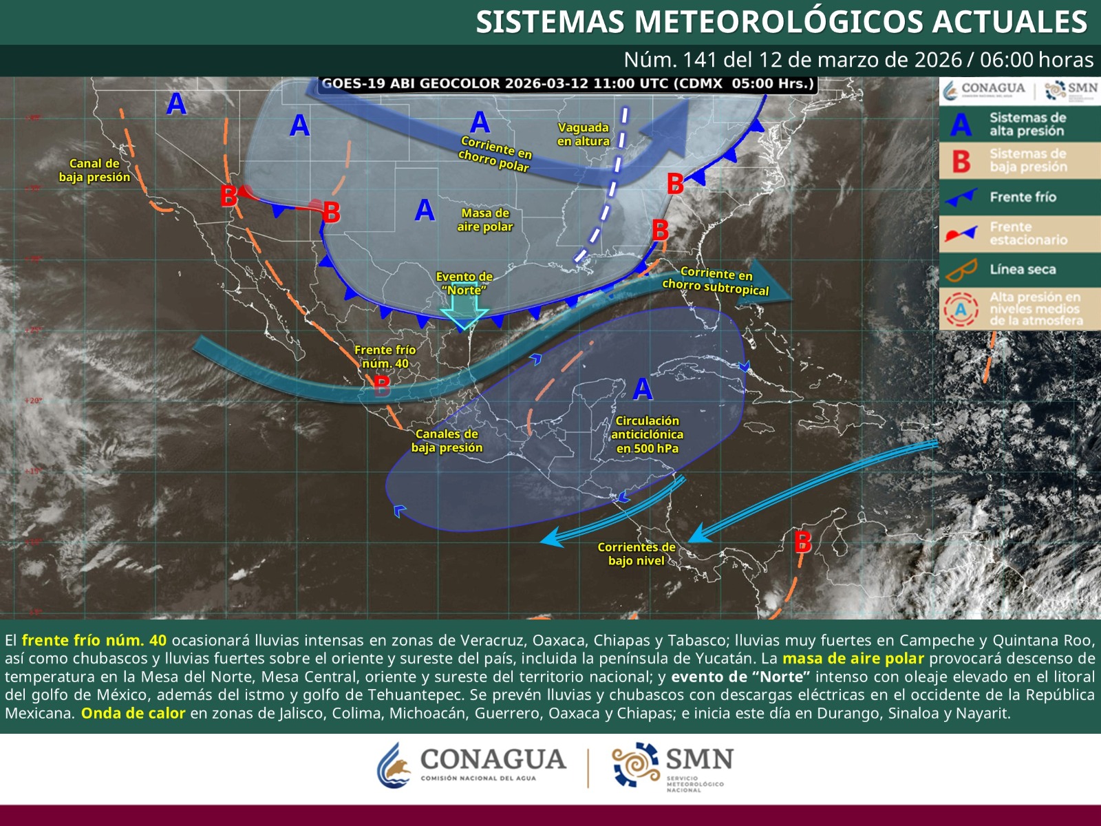 Ingreso del frente frío número 40 provocará lluvias y vientos fuertes en Oaxaca: Protección Civil