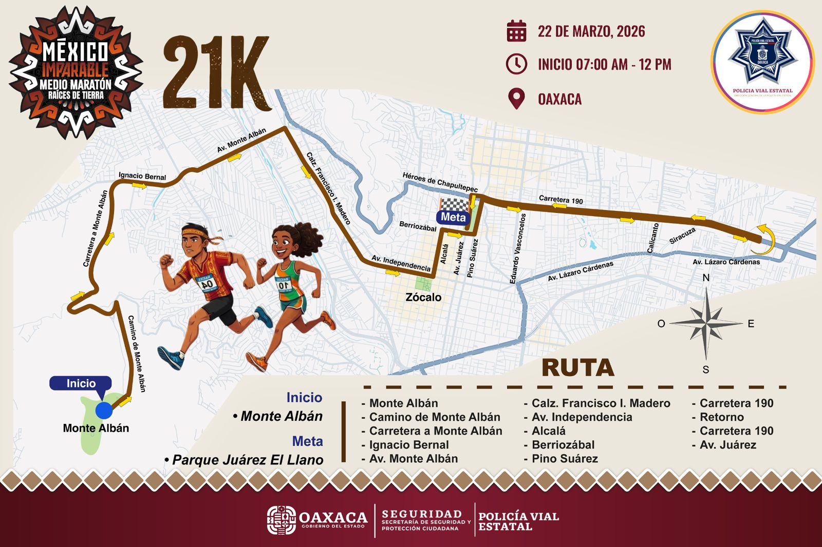 Alista Policía Vial Estatal dispositivo por Medio Maratón Raíces de Tierra