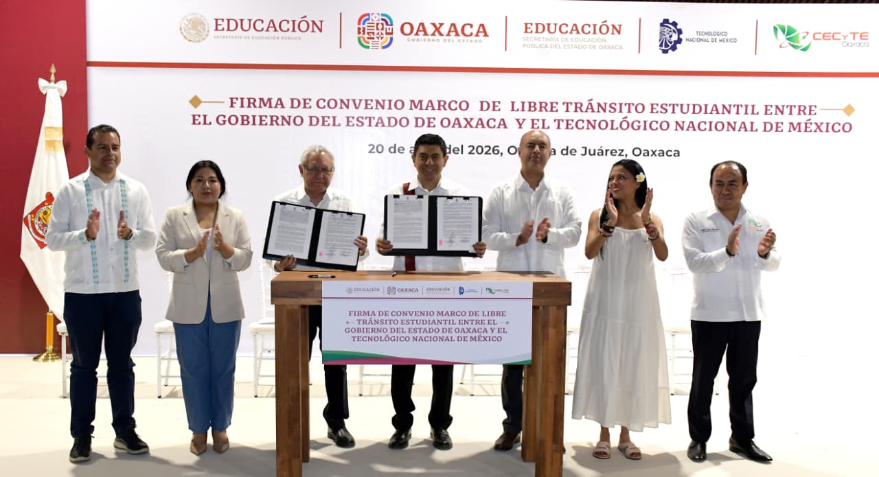 Firman Gobierno de Oaxaca y TecNM convenio para garantizar libre tránsito estudiantil
