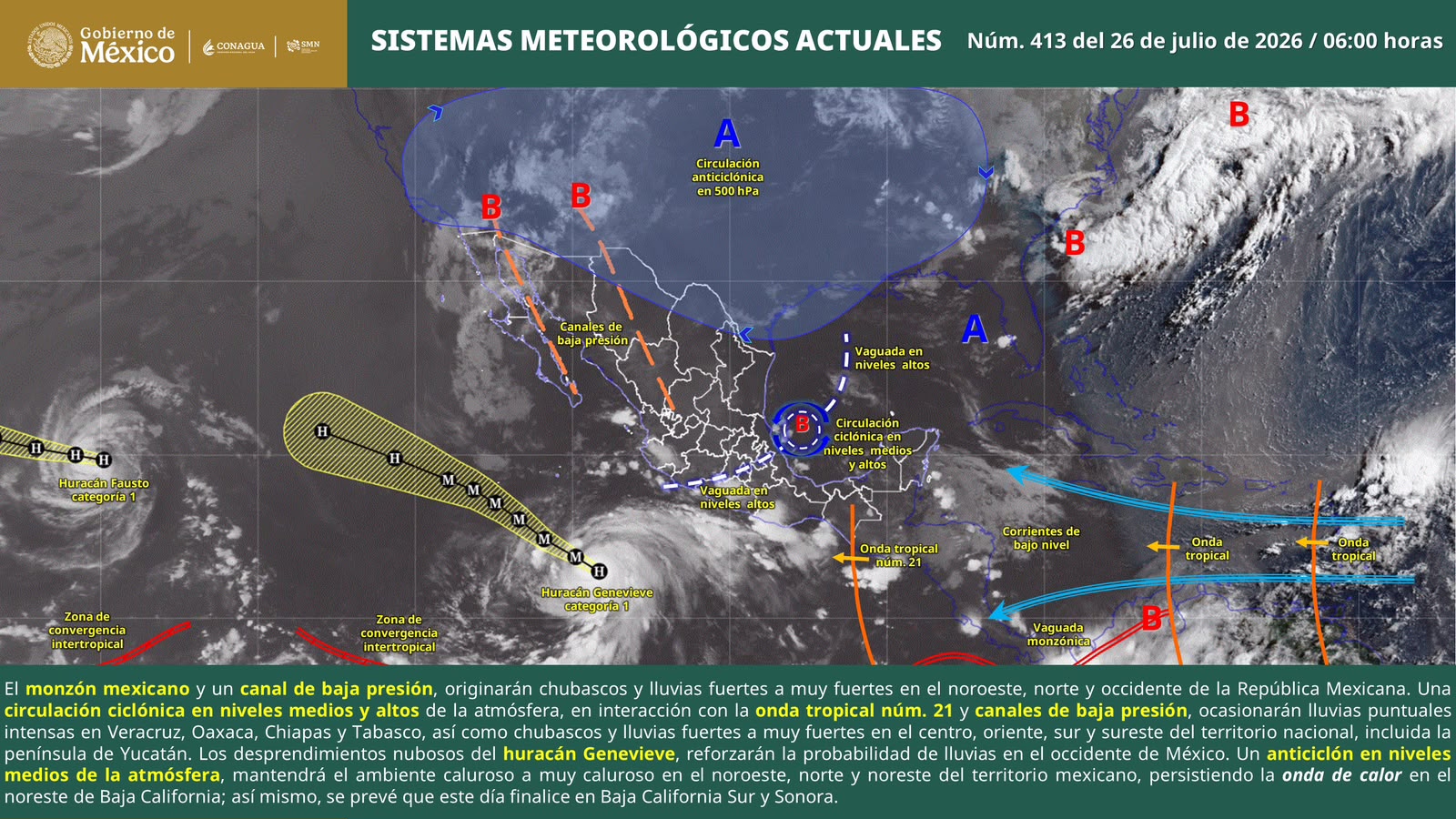 Onda tropical número 21 favorecerá lluvias en Oaxaca