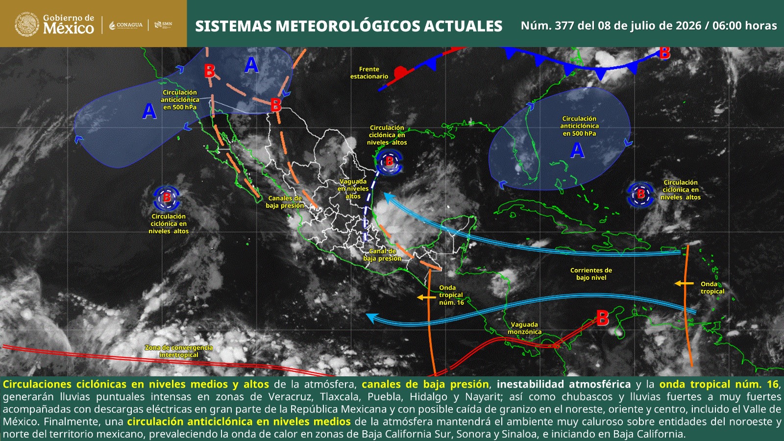 Ingreso de onda tropical número 16 favorecerá lluvias y tiempo inestable en Oaxaca
