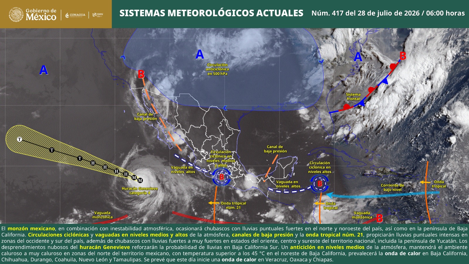 Onda tropical número 21 mantendrá el potencial de lluvias en gran parte de Oaxaca