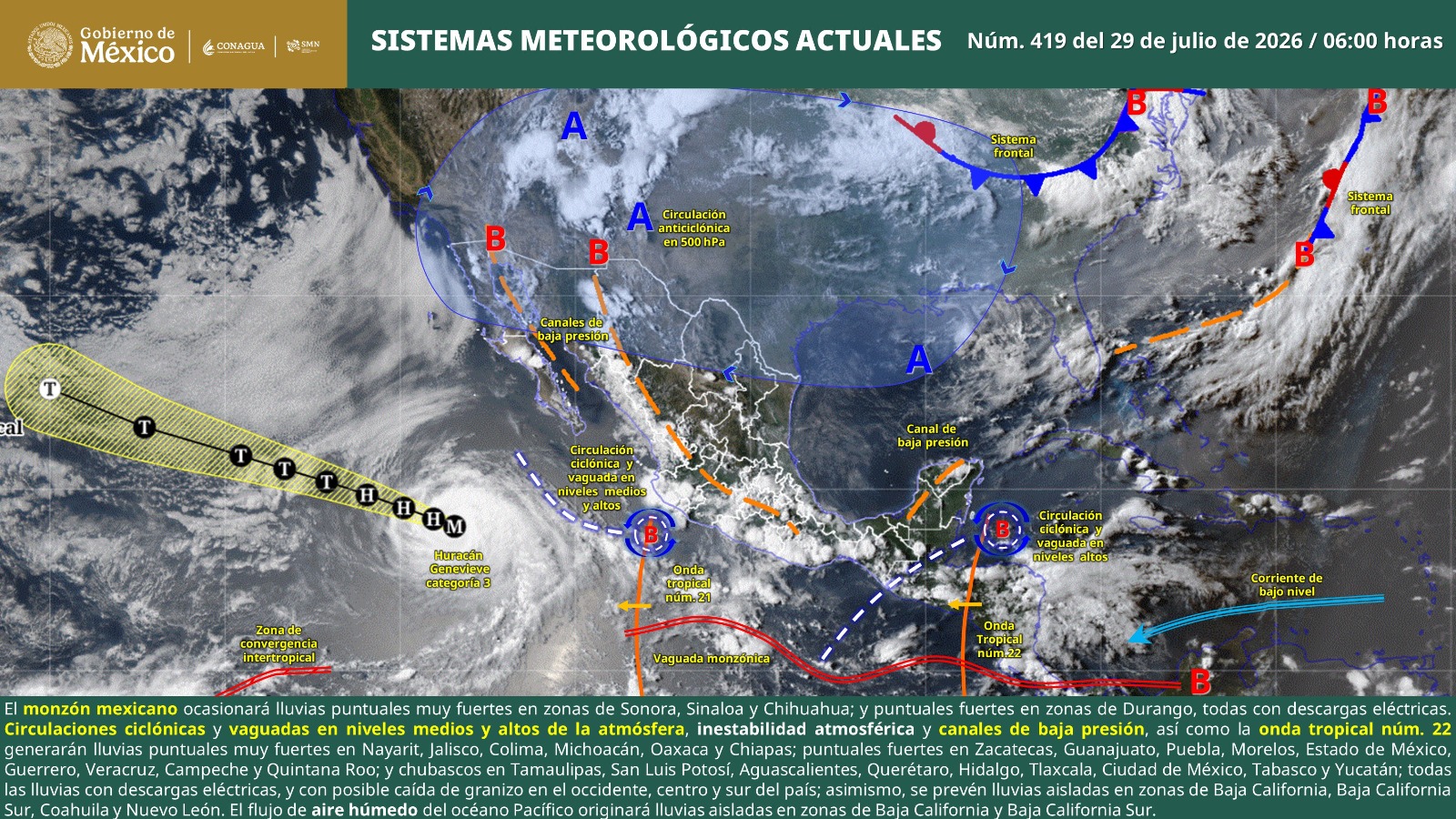 Este miércoles continuarán las lluvias de intensidad variable en gran parte de Oaxaca