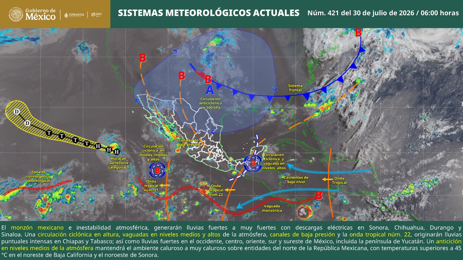 Lluvias y ambiente caluroso marcarán las condiciones del tiempo en Oaxaca