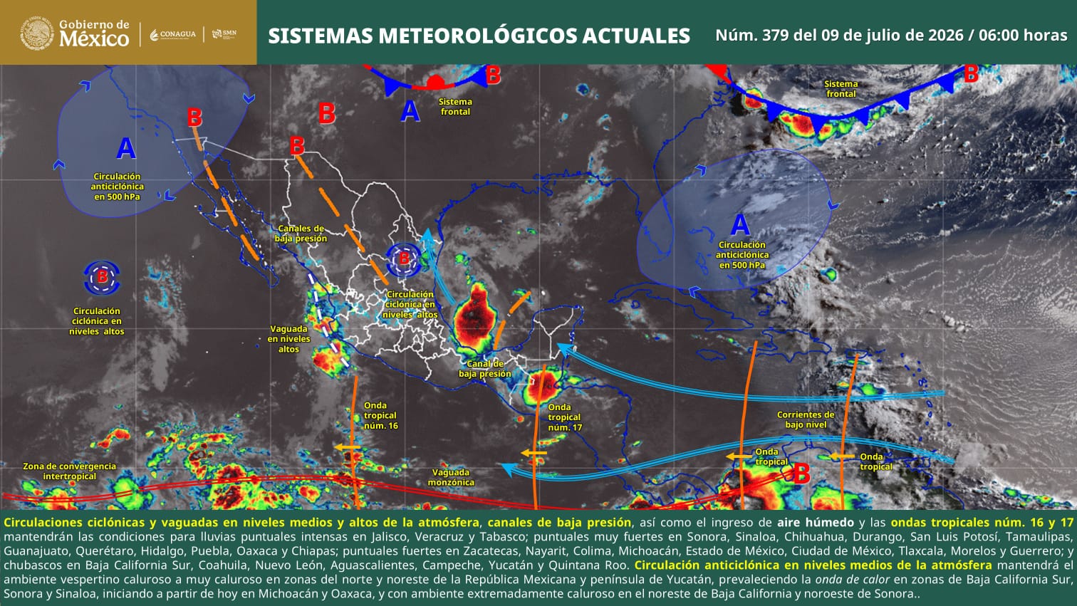 Interacción de ondas tropicales favorecerá lluvias fuertes en el estado