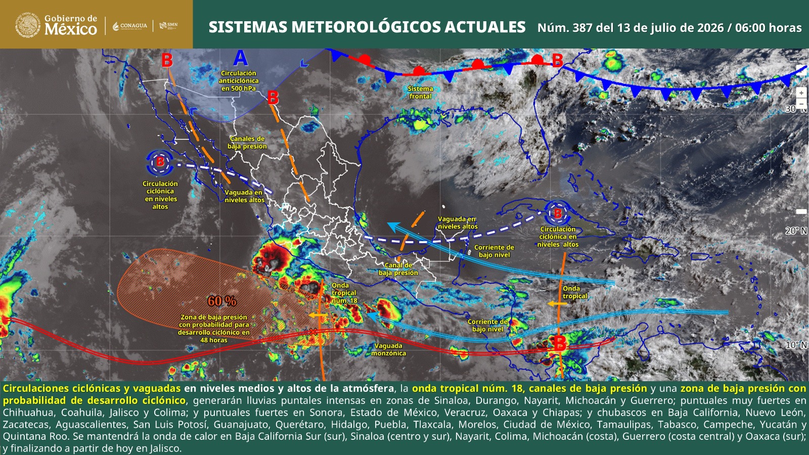 Onda tropical número 18 favorecerá lluvias este lunes en gran parte de Oaxaca