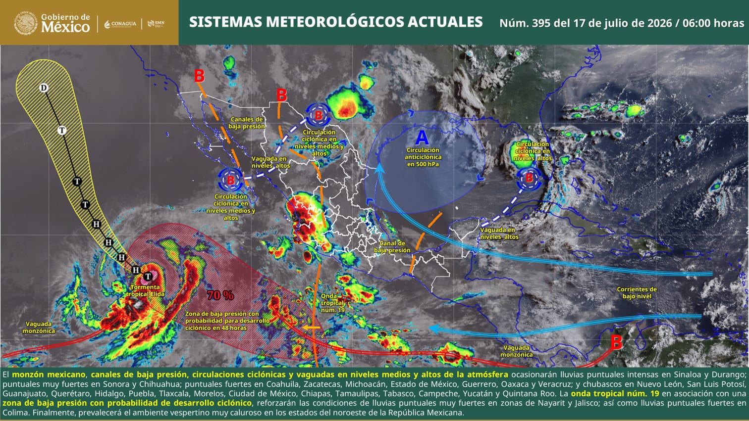 Se mantendrán condiciones para lluvias y tormentas aisladas en Oaxaca
