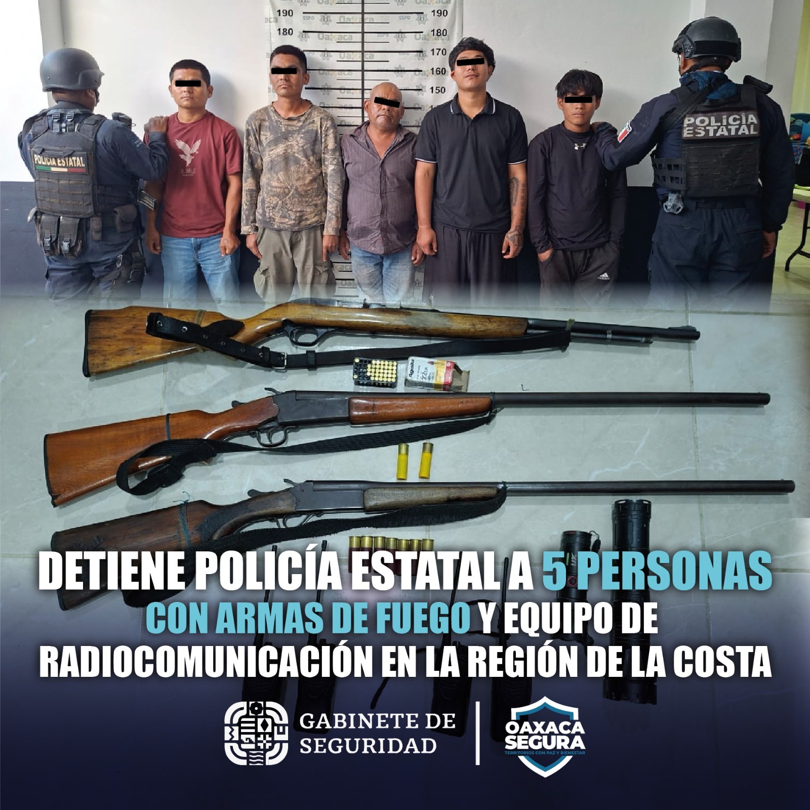 Detiene SSPC a cinco personas por portación ilegal de armas de fuego en la Costa