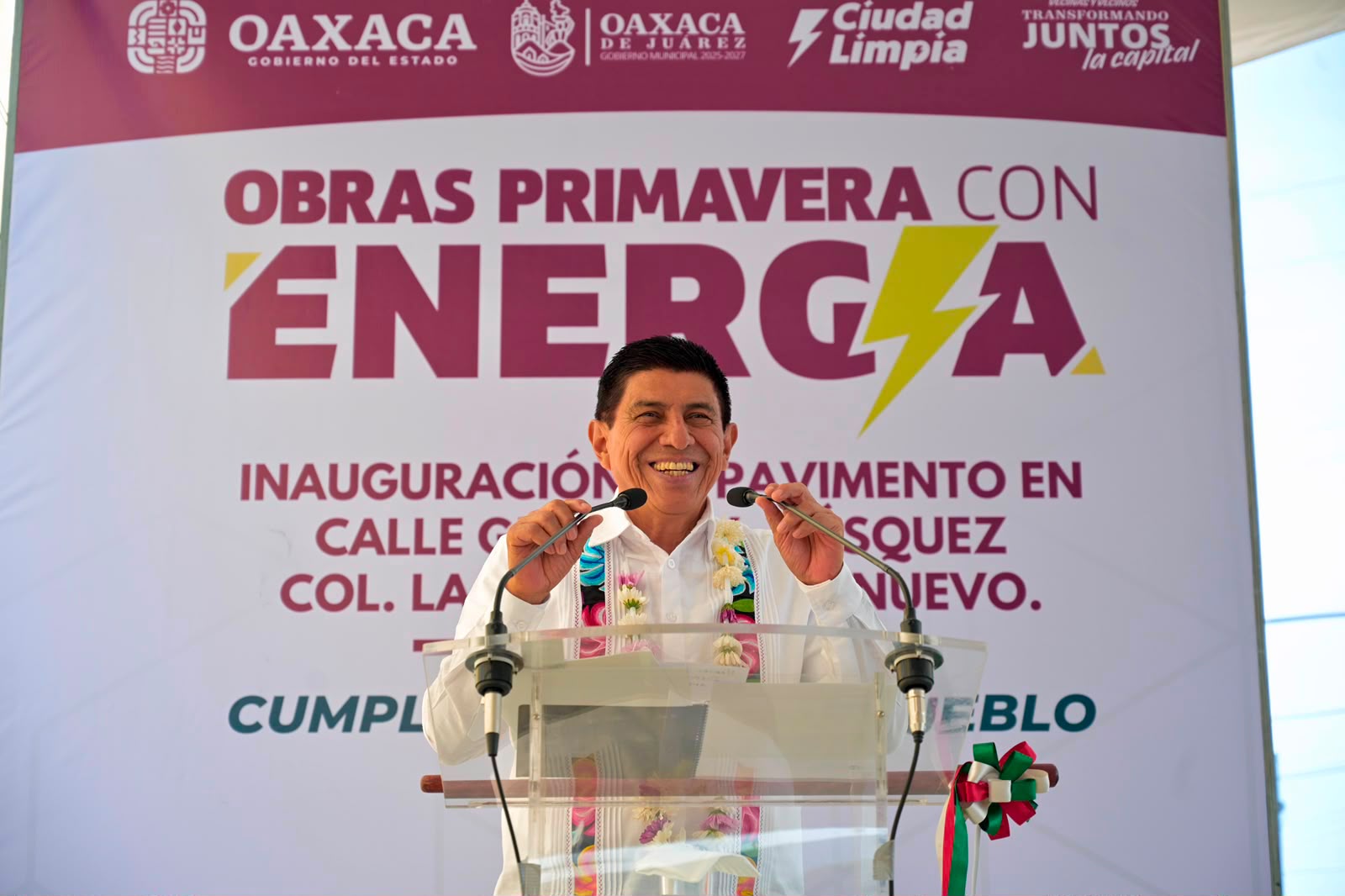 Inaugura Salomón Jara pavimentación de calle en Pueblo Nuevo; fortalece movilidad y conectividad