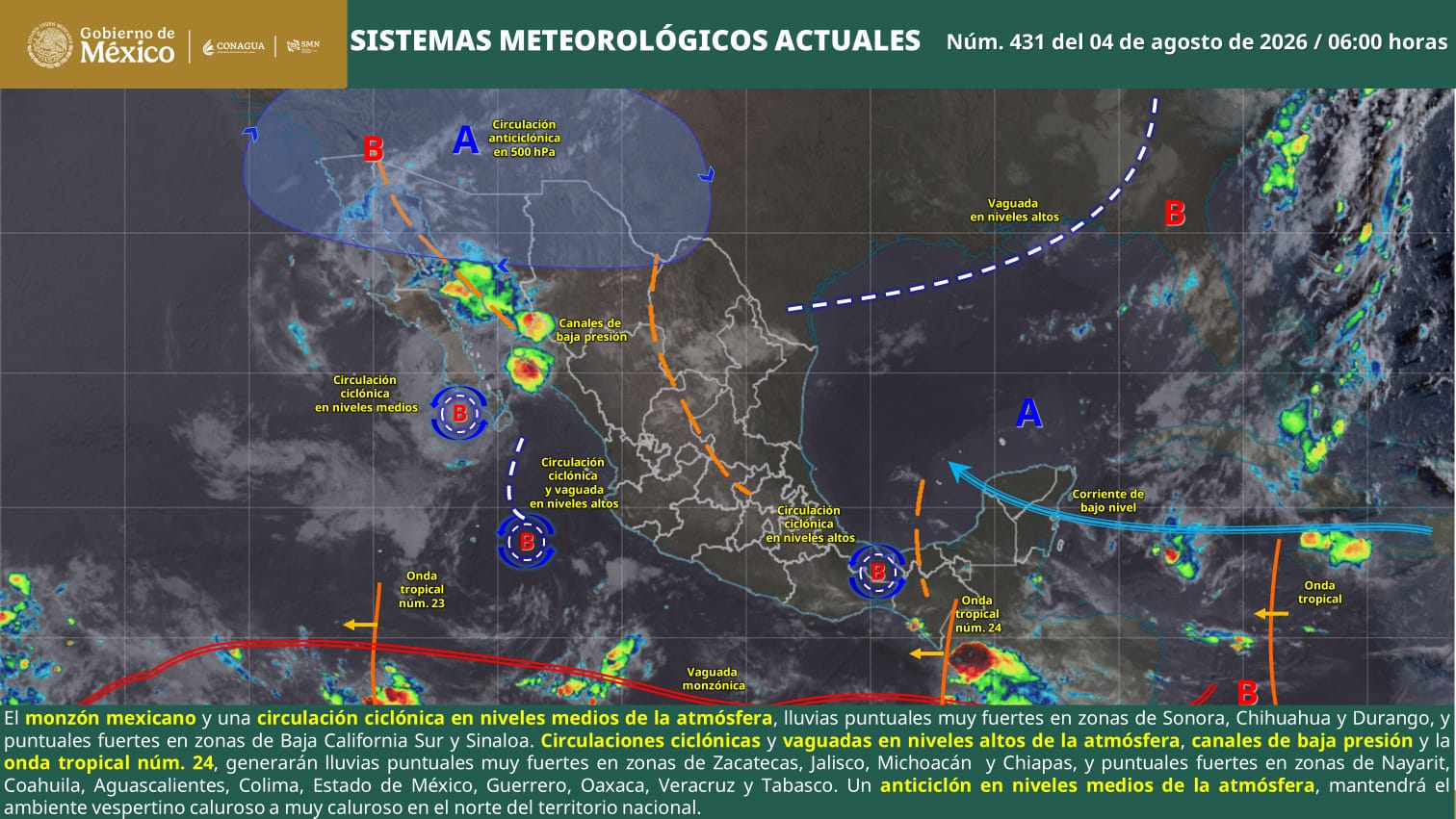 Onda tropical número 24 favorecerá lluvias aisladas en Oaxaca