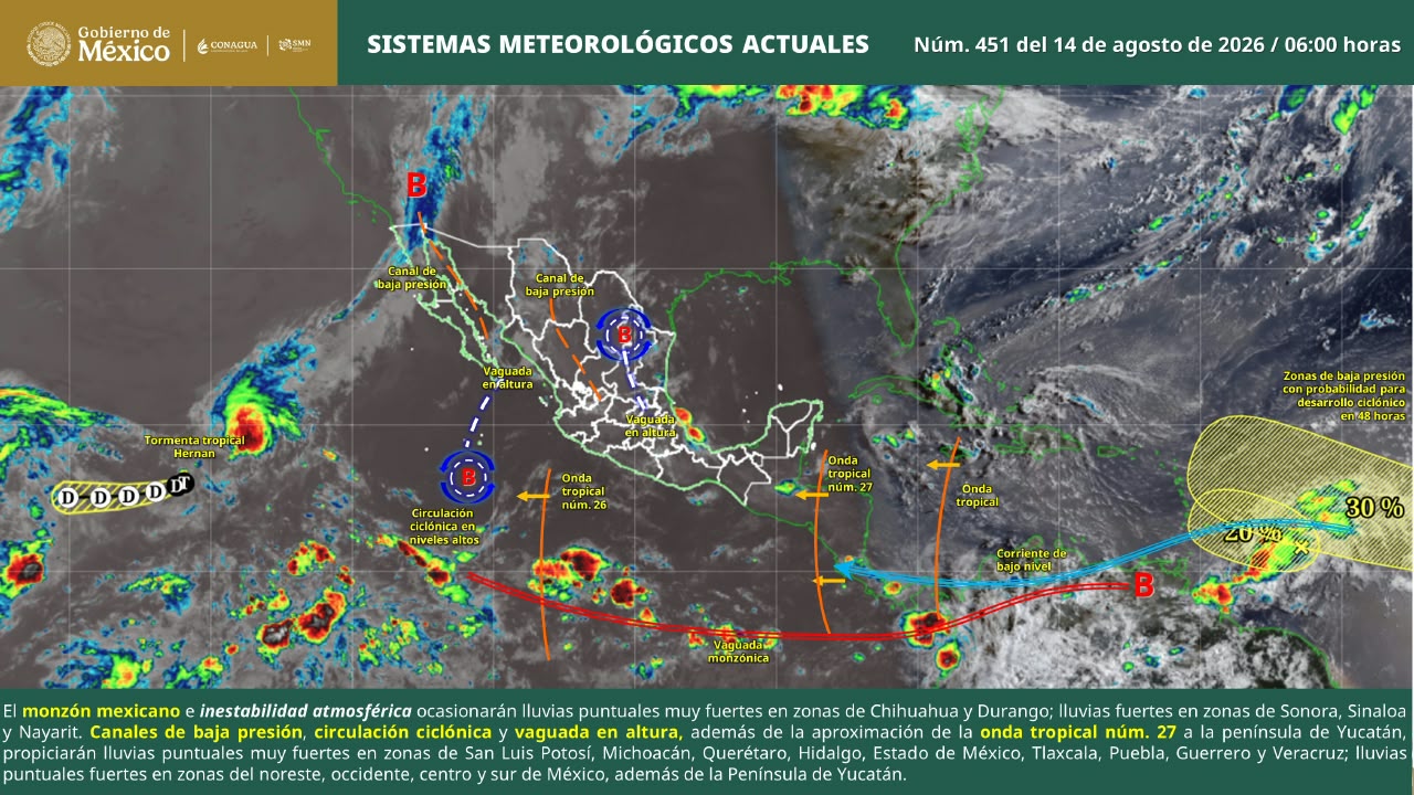 Lluvias aisladas y tormentas localmente fuertes se prevén esta tarde