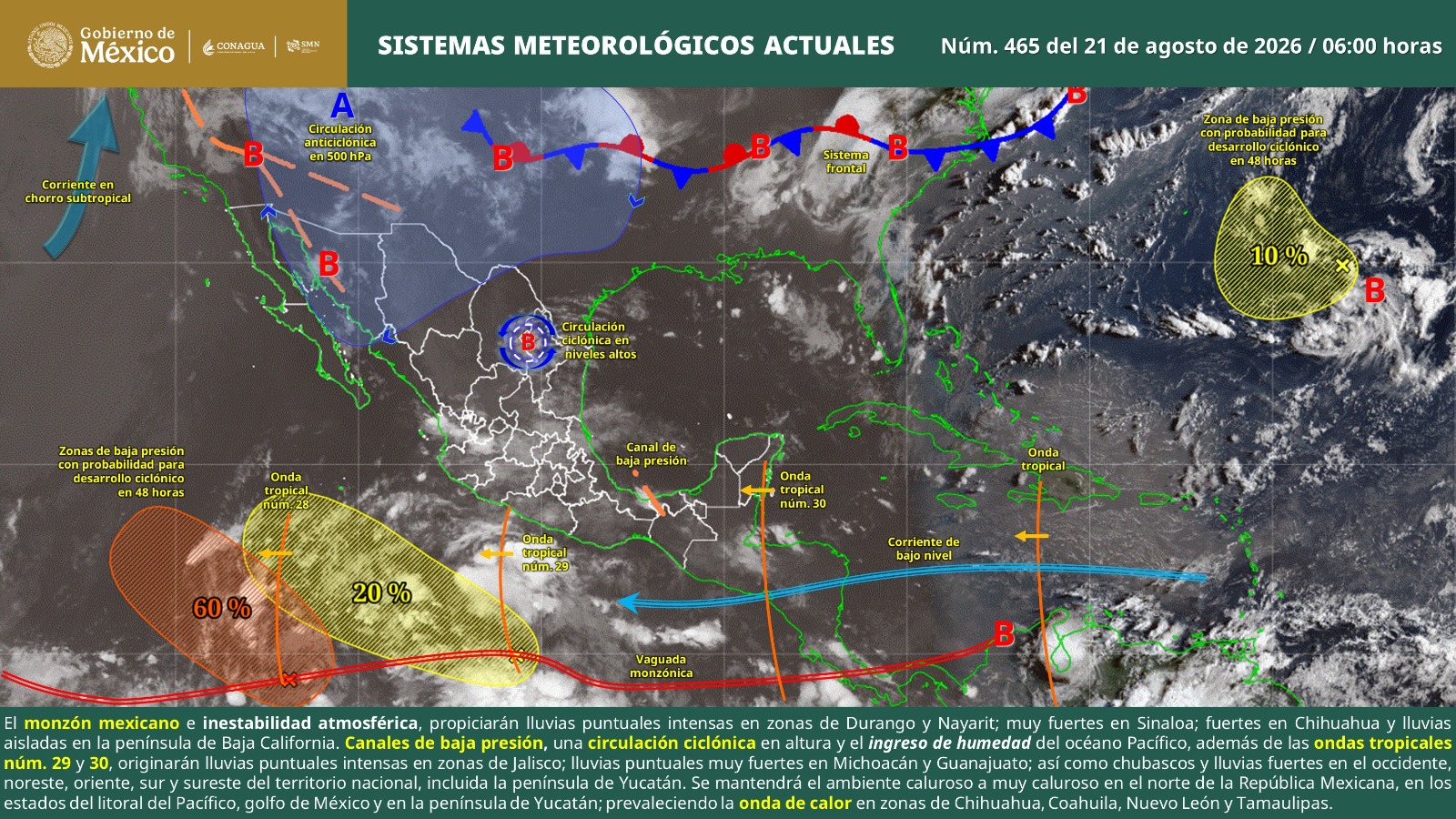 Condiciones de lluvia y tormentas dispersas se prevén para este viernes