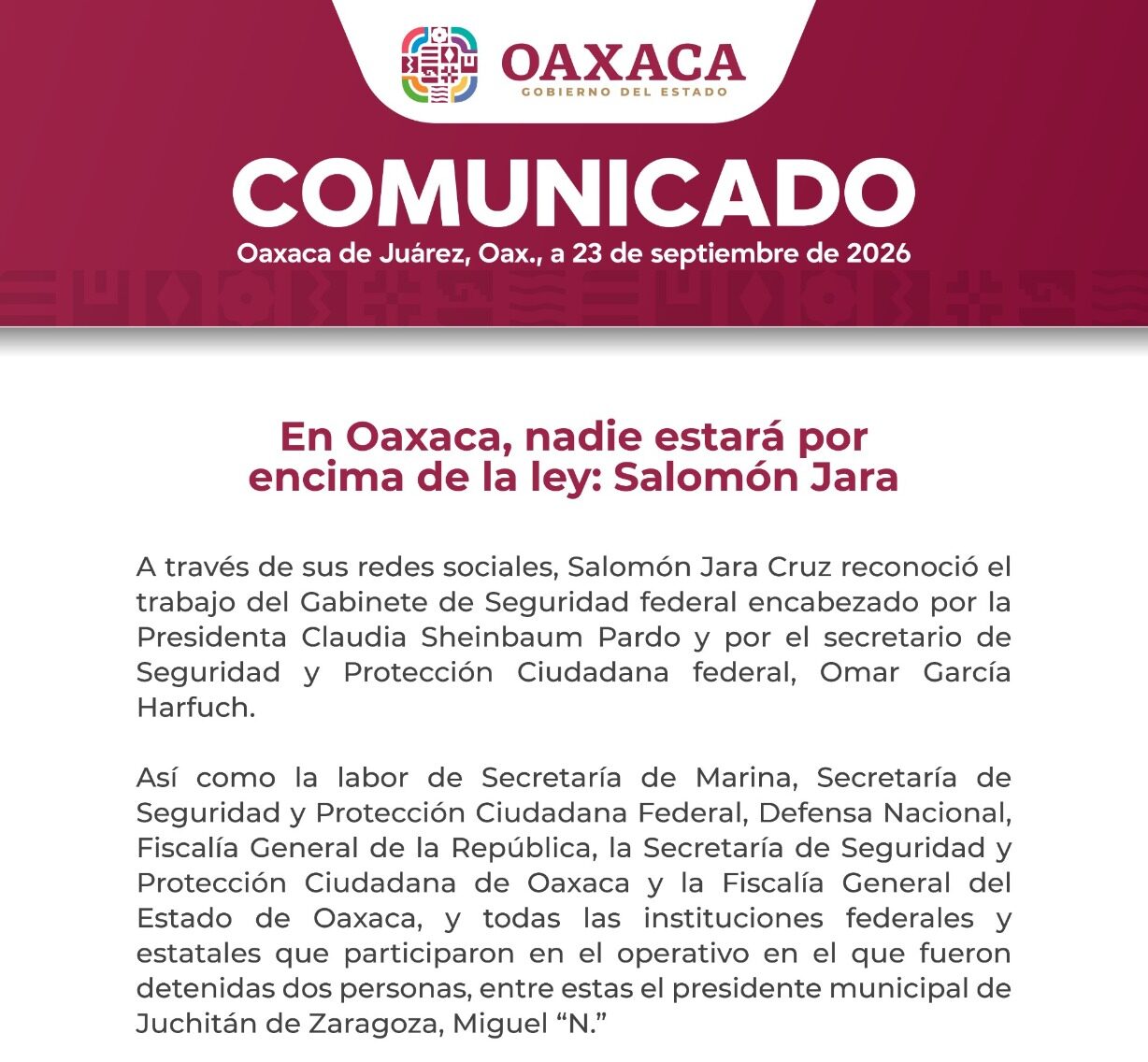 En Oaxaca, nadie estará por encima de la ley: Salomón Jara
