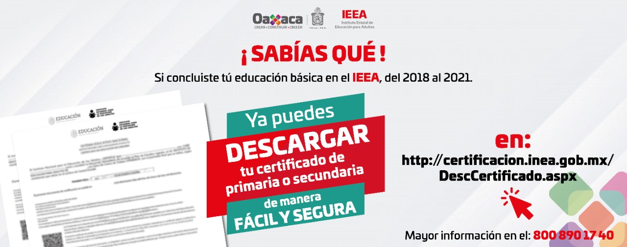 Imprime tu certificado de educación básica del IEEA Oaxaca