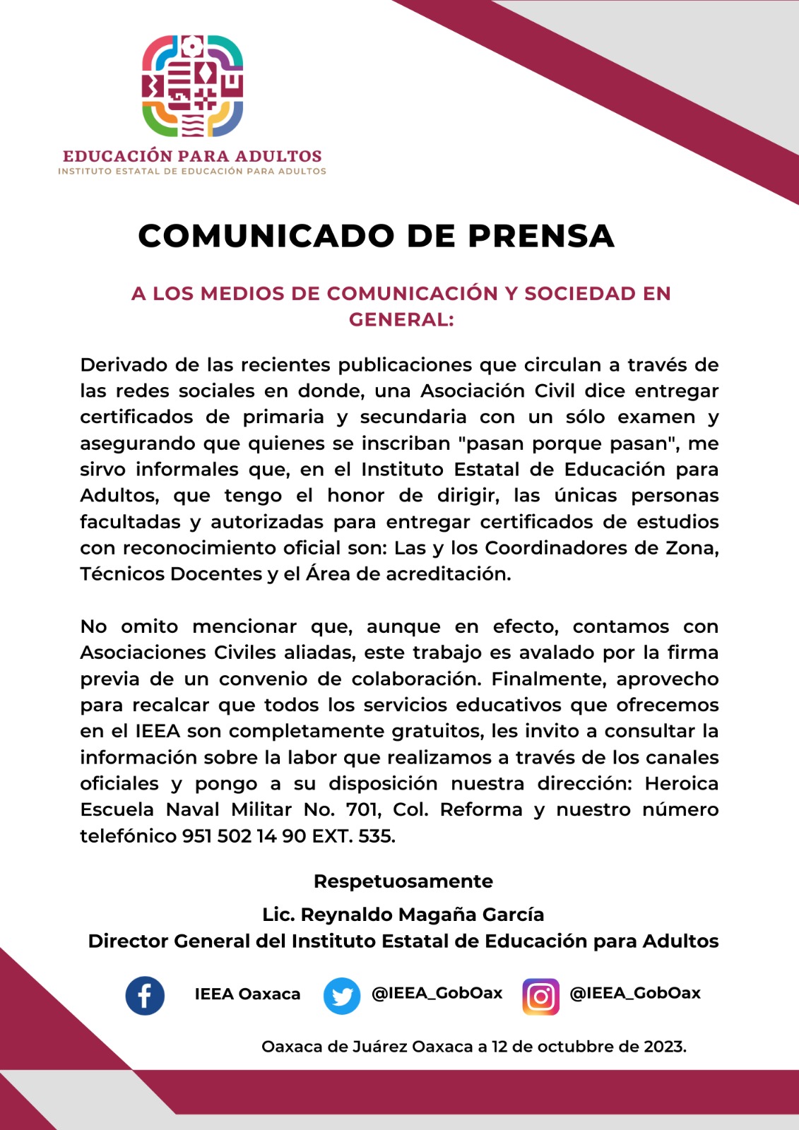 COMUNICADO DE PRENSA