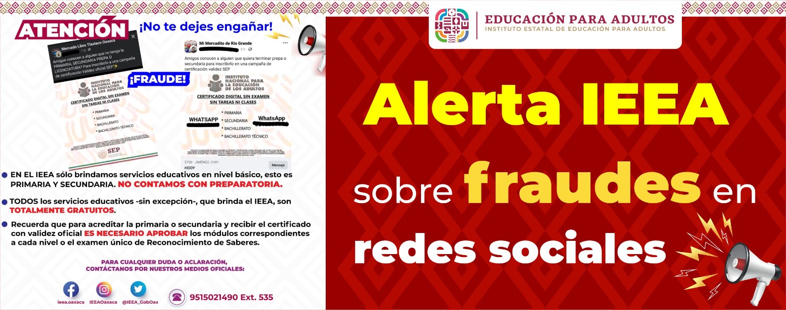 Alerta IEEA sobre fraudes en redes sociales