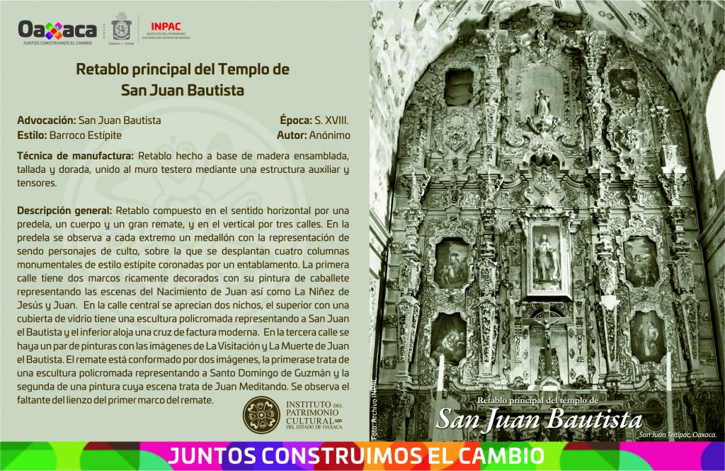 Retablo principal del Templo de San Juan Bautista – Instituto Del Patrimonio Cultural Del Estado De Oaxaca Retablo principal del Templo de San Juan Bautista – Instituto Del Patrimonio Cultural Del Estado De Oaxaca