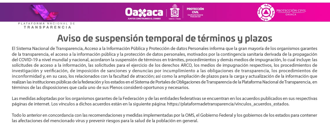 Aviso de suspensión temporal de términos y avisos