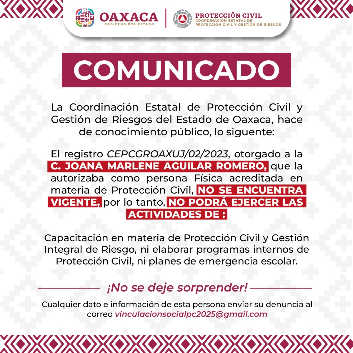 Comunicado importante