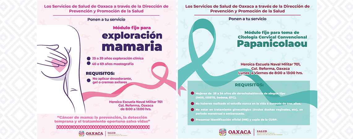 Instala SSO módulos rosa y verde para detección de cáncer cervicouterino y de mama