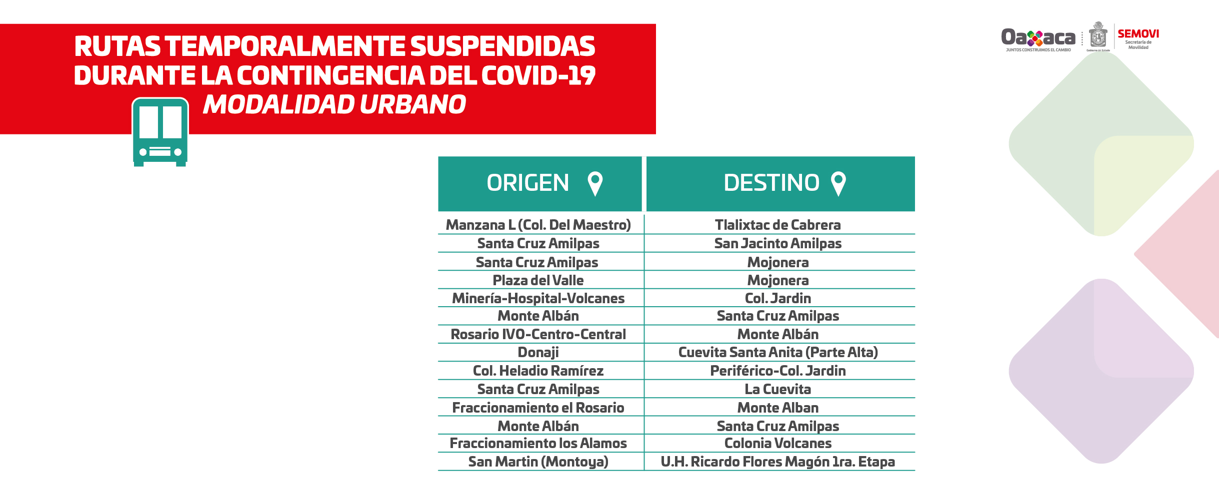 Horarios de rutas en el transporte público durante la contingencia del COVID-19 – Secretaría de Movilidad Horarios de rutas en el transporte público durante la contingencia del COVID-19 – Secretaría de Movilidad