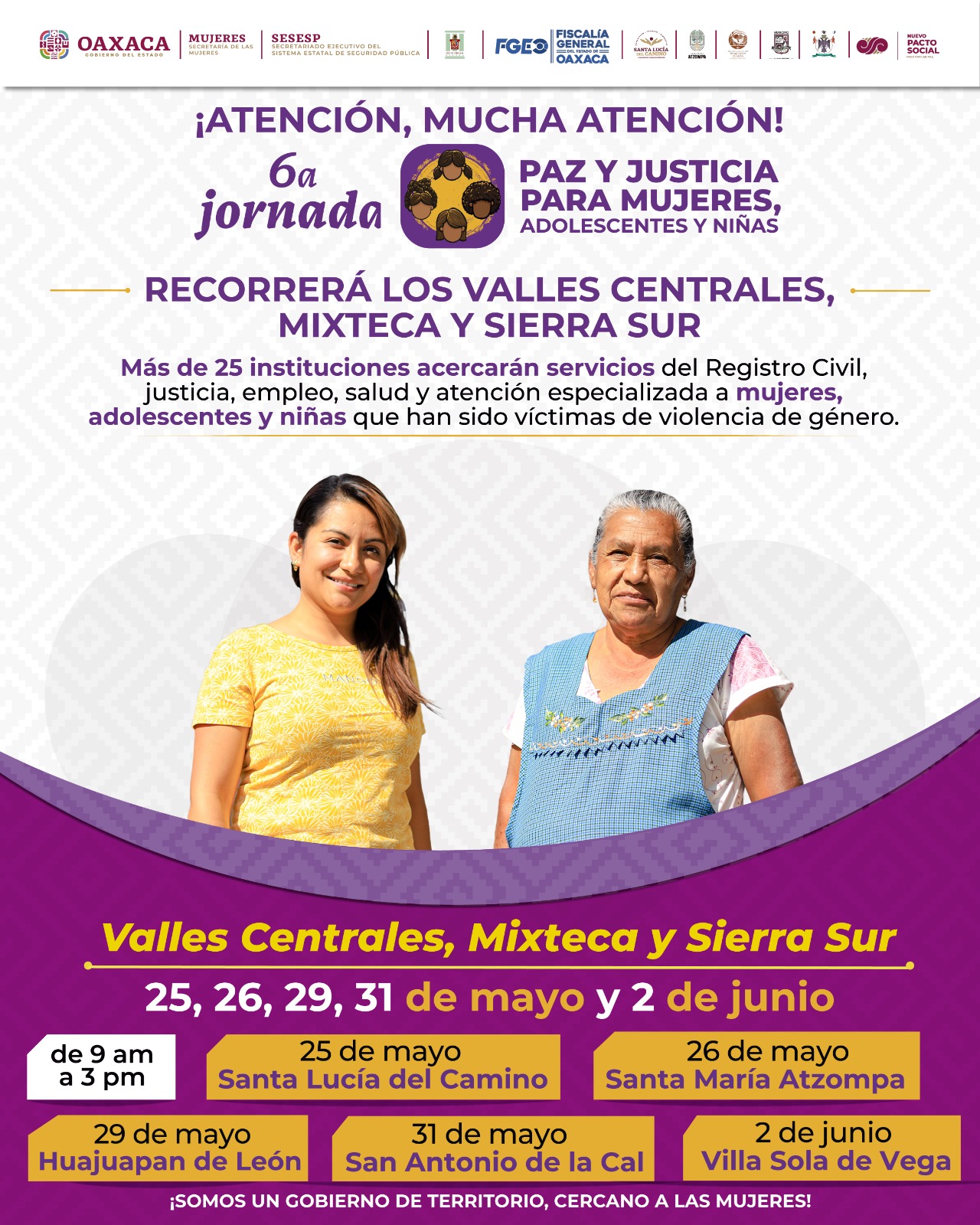 La sexta Jornada de Paz y Justicia recorrerá municipios de tres regiones del estado