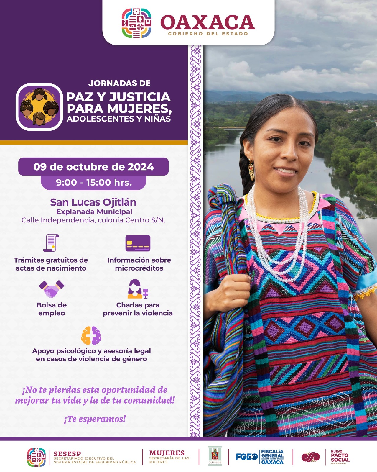 Jornadas de Paz y Justicia para Mujeres, Adolescentes y Niñas llegarán a la región de la Cuenca del Papaloapan