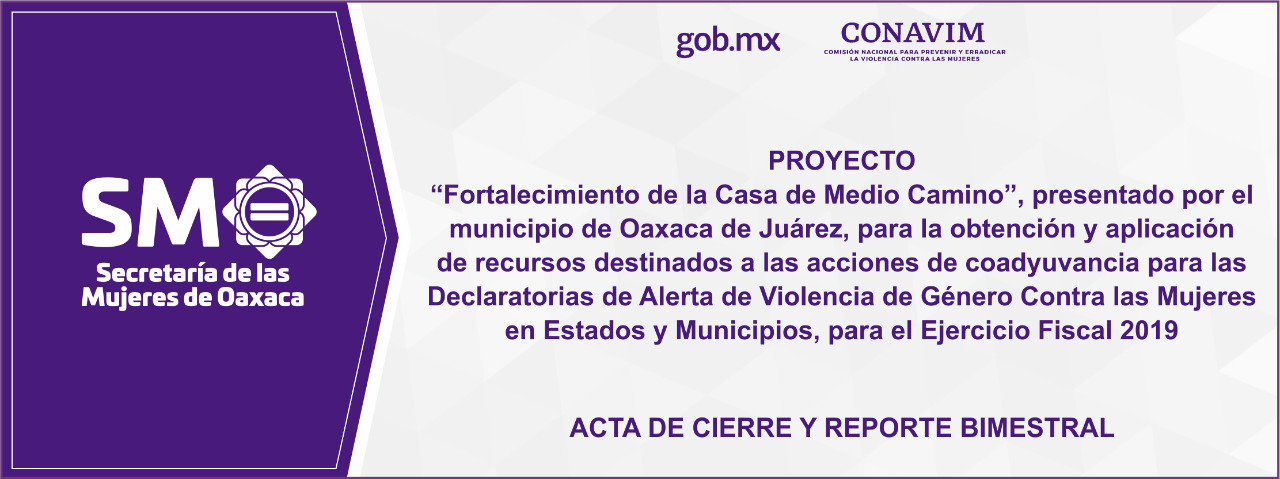 Proyecto de Fortalecimiento a la Casa de Medio Camino Municipio de Oaxaca de Juárez 2019( Acta de Cierre y Reporte Bimestral)